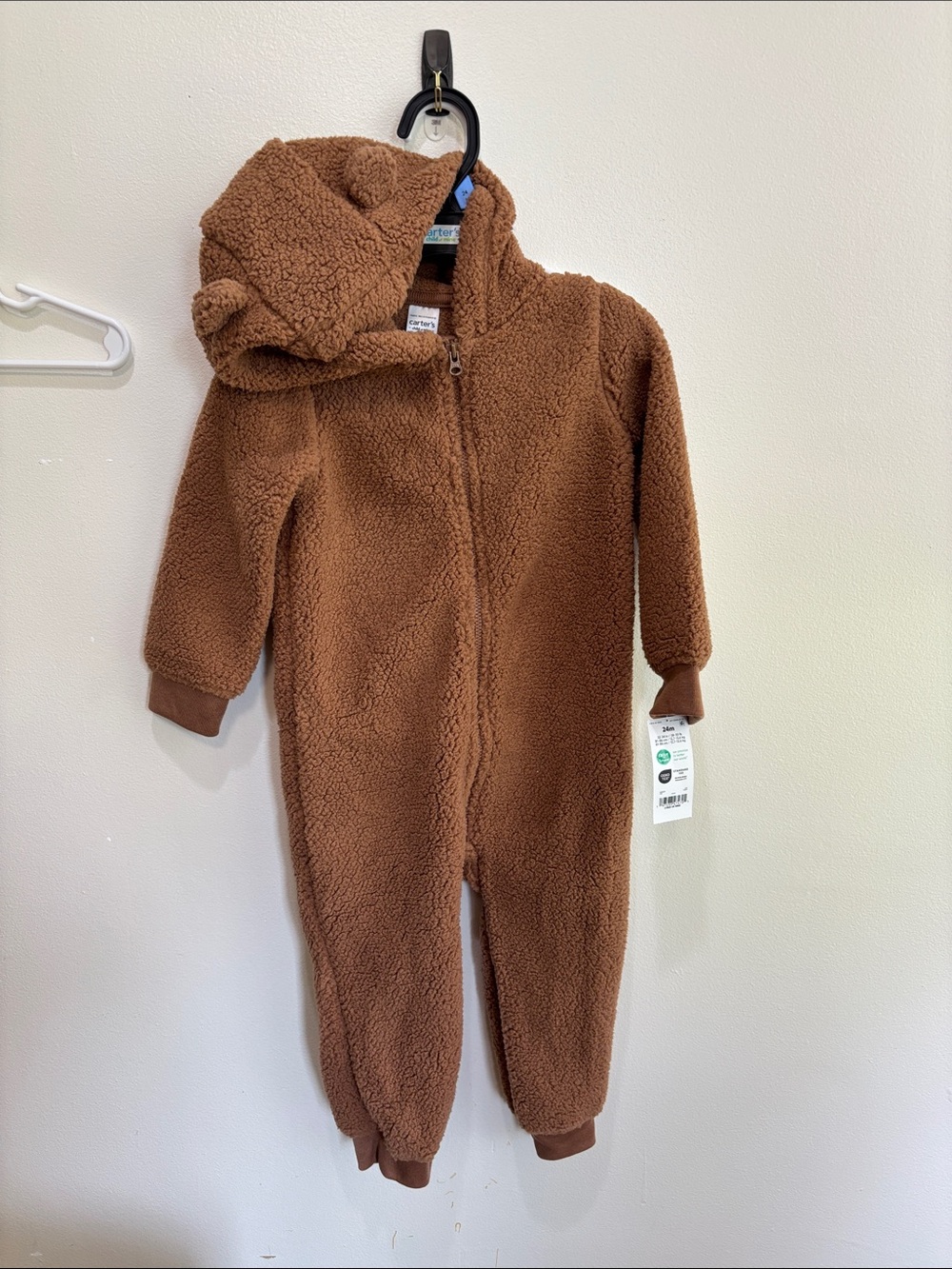 Carters Sherpa bunting snowsuit 24 months 2T brown with bear ears